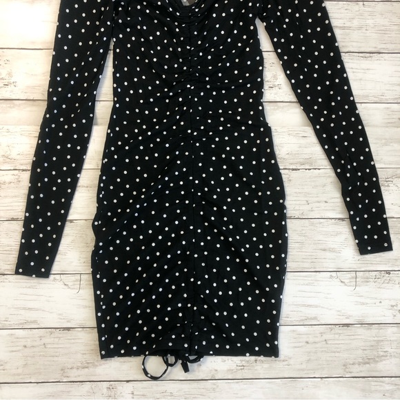 NEW! PRETTYLITTLETHING Women Black Polka Dot Print Long Sleeve Mini Dress Sz 4 - Picture 9 of 14